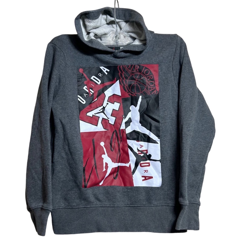 Jordan Boys Jumpman Graphic Pullover Hoodie Grey Red White Size Small 8-10 Yrs